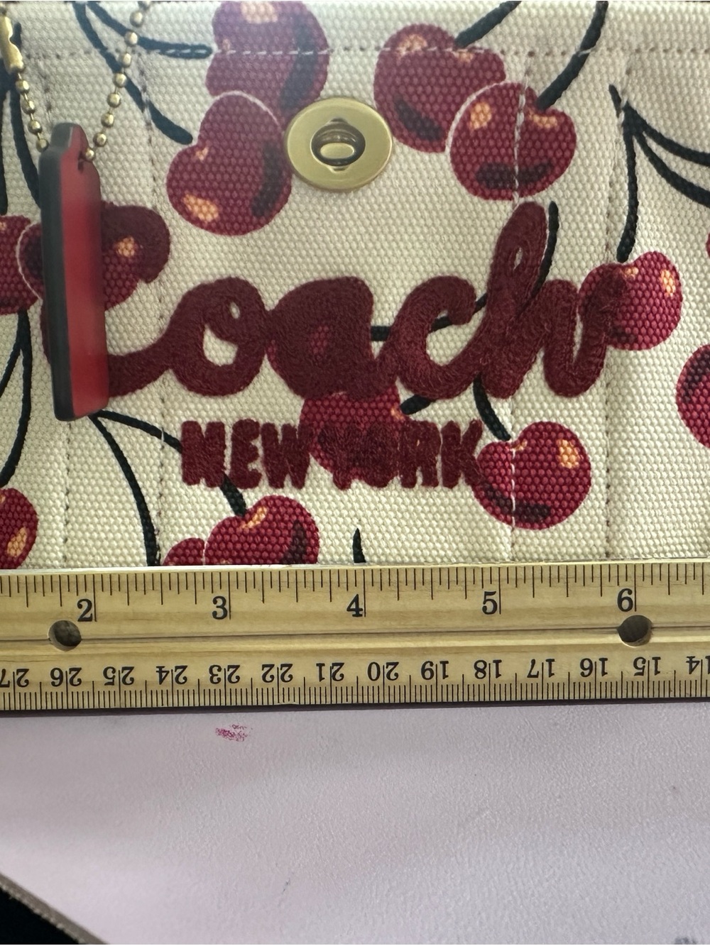 Coach White Cherry-Print Mini Tote with Removable Red Strap - Picture 13 of 14